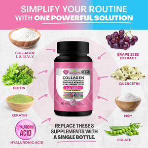 Gélules de collagène complexe en gros pour usine OEM, 90 unités, multivitamines, biotine, pépins de raisin, complément alimentaire pour la croissance des cheveux et de la peau, OEM - Product Image 2