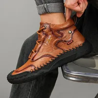 Sepatu Bot Pria Kulit Asli Kualitas Tinggi Sepatu Kasual Pria Buatan Tangan Bernapas Sepatu Jalan Nyaman Sepatu Boat Merek Mewah