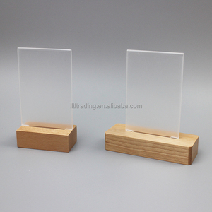 Personalizzato doppio display laterale in acrilico da tavolo top cornice poster per menu con base in legno a forma di T mini stand - Product Image 6