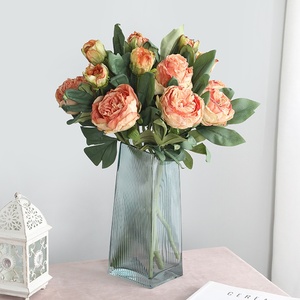 Pivoines artificielles en soie à deux têtes, effet toucher réel, bord brûlé, pour bouquet de mariée vintage - Product Image 4