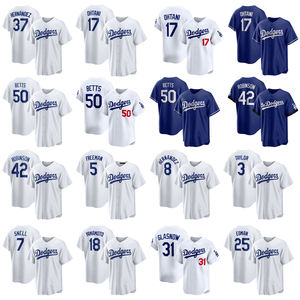 <span class=keywords><strong>Camisetas</strong></span> de Béisbol Personalizadas al por Mayor de los Dodgers de Los Ángeles, 100% Poliéster, Transpirables, Uniformes de Equipo Cosidos - Product Image 1