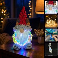 Gnomo Navideño Iluminado, Figura Decorativa Iridiscente para Mesa, Gnomo de Santa Claus con Luz LED, Alimentado por USB, con Gorro y Barba de Felpa, Decoración Navideña para el Hogar
