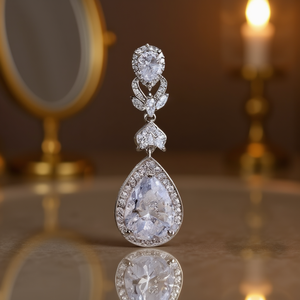 E4168 White Gold Drop Earrings <b>Water</b> Drop <b>Crystal</b> Rhinestone Bezel Setting Classic Women's Wedding Jewelry - Product Image 2