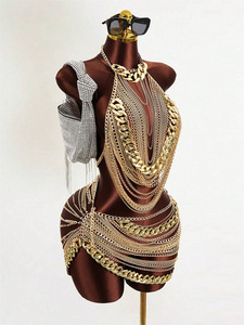 YXY-104 Fashion Women Jewelry Sexy Metallic <strong>Gold</strong> Layered Multi Layers <strong>Tops</strong> and Bottoms Thick <strong>Chain</strong> Tassel Suit Body <strong>Chain</strong> - Product Image 2