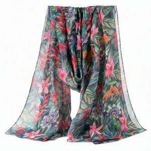 Sciarpa Musulmana in Poliestere con Stampa a Quadri Tropicale, Leggera e Trasparente, per <span class=keywords><strong>Donna</strong></span>, Stile Bali, Coprispalle Casual da Spiaggia - Product Image 5