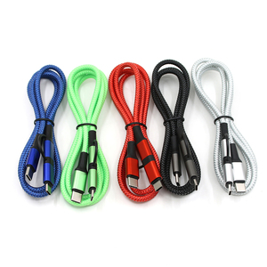 Accesorios de Fábrica de Shenzhen, Cargador <span class=keywords><strong>USB</strong></span> Múltiple 2 en 1 con Carga Rápida PD60W, Cable de Datos de Nailon Tipo C 3A con Logotipo para Todos los Modelos de <span class=keywords><strong>iPhone</strong></span> - Product Image 1