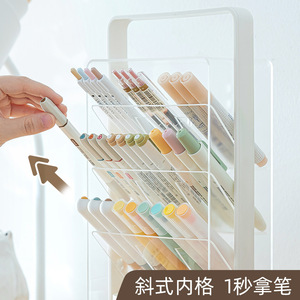 Portable Plastic Pen Holder Multi Functional Slanted <b>Desk</b> Organizer For Student Office Use Square Shape <b>Large</b> Capacity Storage - Product Image 5