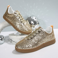 Chaussures de skate Isco Party pour femmes, entièrement pailletées, à sequins brillants, baskets plates à lacets, pour club, mariage, vacances, mode décontractée