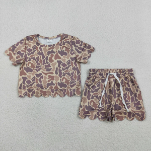 Ensembles de Vêtements pour Filles en Gros, Tenues d'Été 2 Pièces pour Tout-Petits, Motif Camouflage, Manches Courtes Festonnées et Shorts - Product Image 6