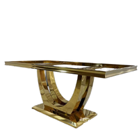 Table de salle à manger moderne dorée en acier inoxydable pour couple avec plateau en verre trempé, 8 places, pour la maison et l'hôtellerie