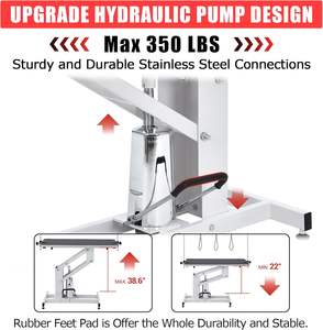 Table de toilettage pour chien hydraulique professionnelle en acier inoxydable et en bois de fer avec revêtement en caoutchouc, facile à nettoyer, station de toilettage pour animaux de compagnie réglable - Product Image 4