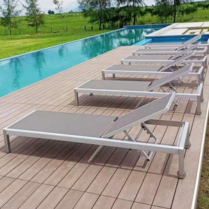 Metal Brushed Aluminum Minimalist Outdoor <strong>Beach</strong> <strong>Sun</strong> <strong>Lounger</strong> with Sling - Product Image 6