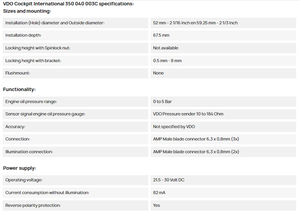 <span class=keywords><strong>VDO</strong></span> 350 040 003 정품 오일 압력 게이지 350040003 0-5 바 24V 350-040-003 - Product Image 6