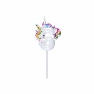 Bougie d'anniversaire colorée en forme de licorne numéro 6 de Peiyong, design conique, joyeux anniversaire, Pâques, Nouvel An, célébrations, emballage en cire - Product Image 2