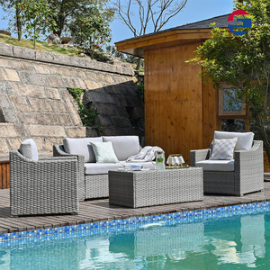 <span class=keywords><strong>4</strong></span> chỗ ngồi <span class=keywords><strong>4</strong></span> Mảnh hiện đại mây Oxford vải nhôm Patio cuộc trò chuyện thiết lập ngoài trời cắt mọi thời tiết đồ nội thất sân vườn - Product Image 6