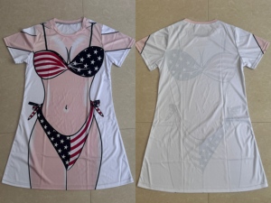 女性用ビキニプリント面白いTシャツ半袖ドレスルーズ水着カバーアップかわいいだぶだぶの楽しいウェアドレスビーチブラウス - Product Image 2