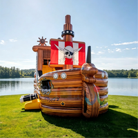 Toboggan Gonflable Double Voie à Texture Bois, Château Gonflable PVC avec Drapeau Tête de Mort et Voile pour Usage Commercial
