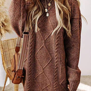Maglione Oversize da Donna Autunno Inverno con Collo a Giro e Motivo a Treccia Diamantata, Maniche Lunghe, Morbido, Caldo e Confortevole - Product Image 6
