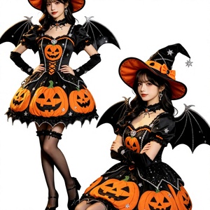 Costume de sorcière d'Halloween pour femmes, robe sexy en forme de citrouille avec ailes de chauve-souris et chapeau, <span class=keywords><strong>tenue</strong></span> de cosplay pour adultes pour les fêtes - Product Image 1