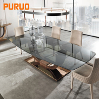 Meubles de salle à manger PURUO et chaises, table à manger rectangulaire en verre avec pieds en acier inoxydable