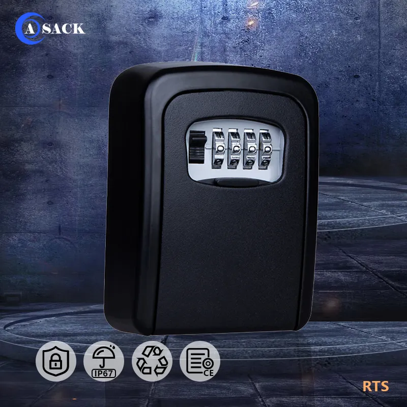 Asack G4 büyük kapasiteli 4 haneli kombinasyon şifre su geçirmez Metal duvara monte taşınabilir depolama güvenli kilit anahtarı kutusu