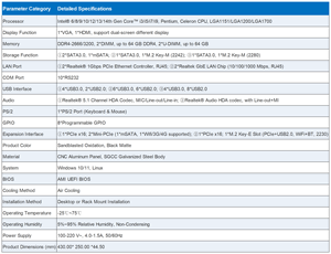 Intel Gen 9-14 Core I3/i5/i7/i9 LGA1151/LGA1200/LGA1700 DDR4 64GB M.2 SATA Windows 10/11 Linux 1U <strong>Industrial</strong> <strong>Computer</strong> Stock - Product Image 5