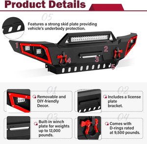 Nhà Máy Giá phía trướ<span class=keywords><strong>c</strong></span> Pickup Truck Bumper Fit 2005-2015 TOYOTA tacoma 2nd Gen đượ<span class=keywords><strong>c</strong></span> trang bị với skid tấm, 4x18 Wát đèn LED - Product Image 4