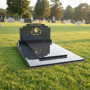 Monument funéraire familial classique <span class=keywords><strong>en</strong></span> <span class=keywords><strong>granit</strong></span> poli de qualité supérieure avec gravure personnalisée <span class=keywords><strong>en</strong></span> feuille <span class=keywords><strong>d</strong></span>'or – <span class=keywords><strong>Pierre</strong></span> <span class=keywords><strong>tombale</strong></span> intemporelle sur mesure pour cimetière - Product Image 2