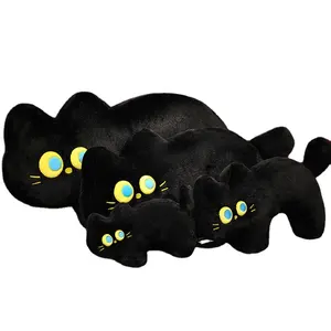 Los más nuevos peluches de gato de dibujos animados suave forma larga gato negro almohada de peluche animales de peluche gato de juguete