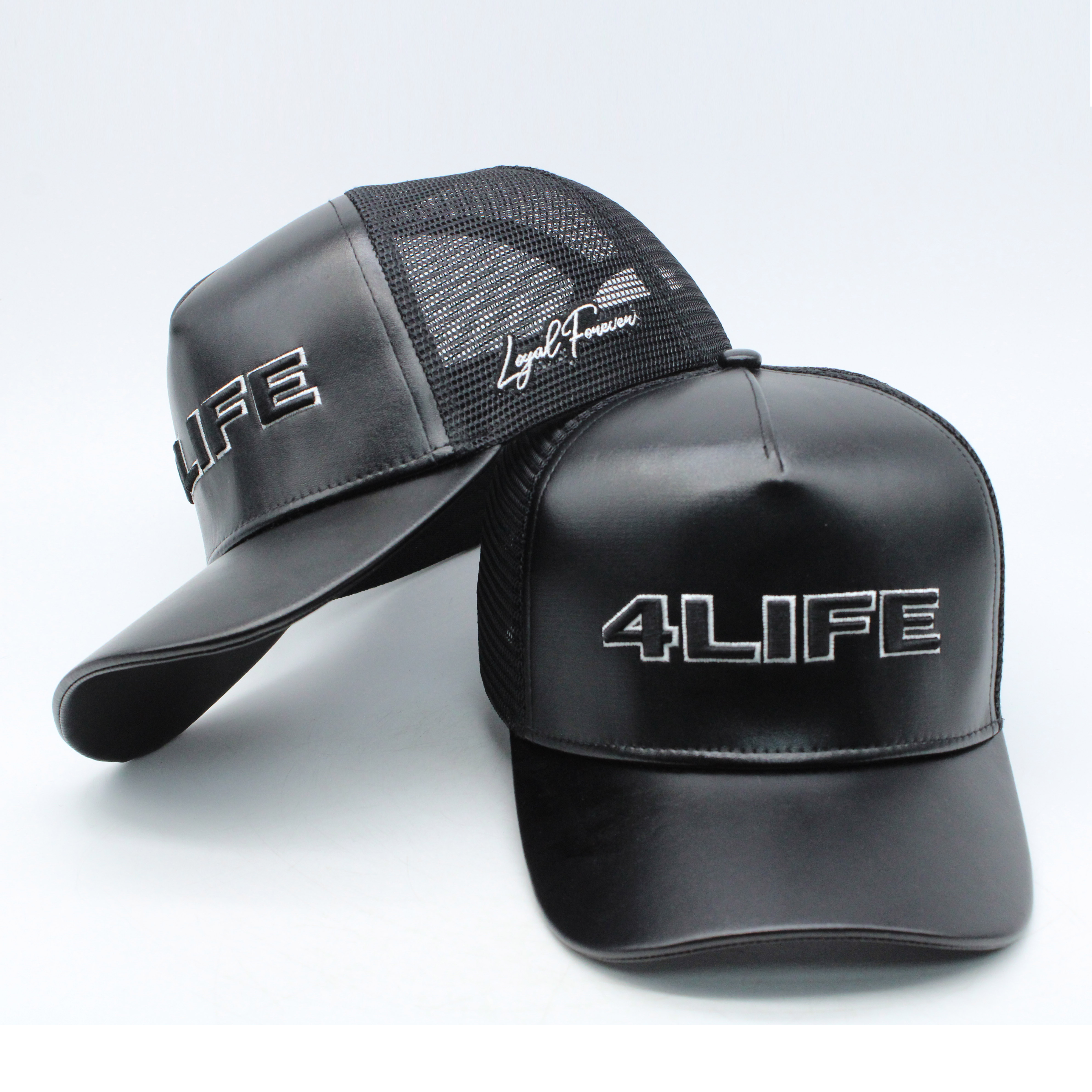 New fashion custom logo embroidery black leather mesh trucker hats and snapback hats