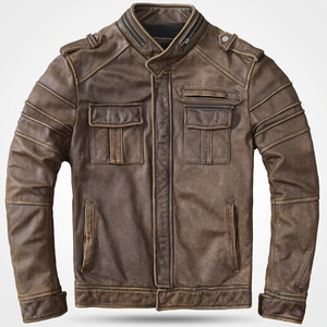 <b>Men's</b> Genuine Leather Motorcycle <b>Jacket</b> Stand Collar Zipper Closure Moto <b>Biker</b> Style Autumn Wear - Product Image 6