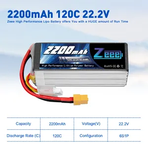 Zeee 6S Lipo Battery 2200mAh 22.2V 120C FPV Drone Battery With XT60 Connector For RC Airplane Helicopter Drone Racing Hobby