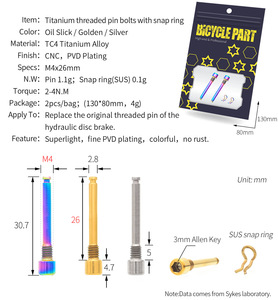 Tornillo de Fijación de Pastillas de Freno Hidráulico para Bicicleta MTB, Rosca de Titanio M4x26, con Anillo de Seguridad, para Caliper <span class=keywords><strong>XT</strong></span> - Product Image 5