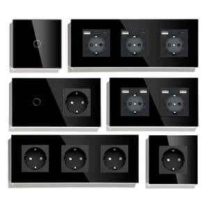Abuk ue ue prise standard allemagne panneau de verre interrupteur mural électrique et prise de courant triplet prise murale universelle avec usb c - Product Image 1
