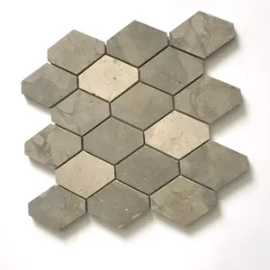 Long Hexagon Mosaic Tile Mixed Grey Design