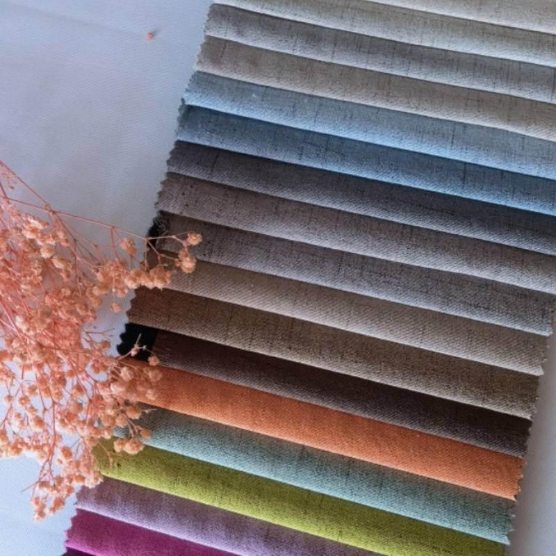 Factory Direct Sale Modern Popular 100% Polyester Linen-Like Plain Dyed Fleece Sofa Fabric Waterproof Woven Knitted Warp Medium