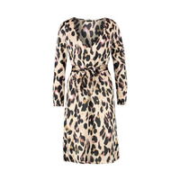 Robe décontractée d'été pour femme grande taille en polyester, col en V, manches longues, imprimé léopard, longueur mi-mollet, avec traîne, écologique