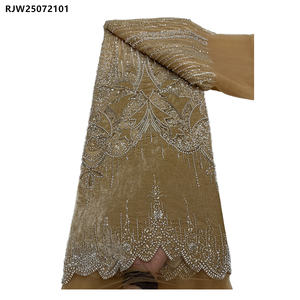 Hoa Mô Hình Châu Phi Sequin Đính Cườm Nhung Đỏ Ren Vải Ngọc Trai Nặng Đính Cườm Nhung Ren Vải Cho Ấm Dresses - Product Image 2