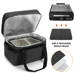 Sac de transport pour barbecue d'intérieur avec coussin inférieur, compatible avec les grils sans fumée, sac pour barbecue électrique double couche avec section pour plaques - Product Image 4