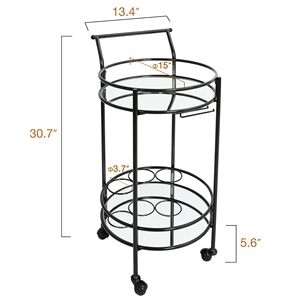Chariot de bar moderne en métal et verre à 4 roues et 2 niveaux avec compartiment à bouteilles et porte-verres pour usage commercial hôtelier et de restauration - Product Image 4