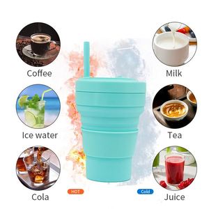 Nouvelle bouteille d'eau pliable 2024, pliable, 350 ml, bleue, sans BPA, en silicone, avec paille - Product Image 6