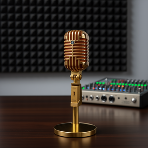 Classic Retro Dynamic <b>Microphone</b> <b>Gold</b> Finish XLR Input Universal Stand Compatible for Live Use - Product Image 2