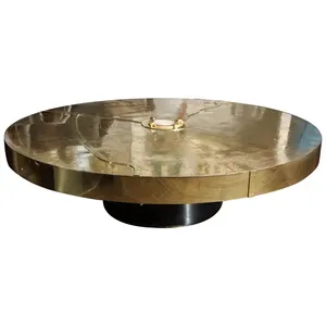 Custom spectacular Round Etched Brass cocktail table with Agate stone copper coffee table