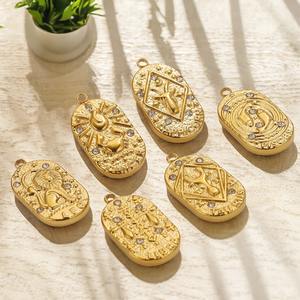 18K altın kaplama <span class=keywords><strong>Tarot</strong></span> zodyak Charm paslanmaz çelik <span class=keywords><strong>Tarot</strong></span> kartı kolye <span class=keywords><strong>Tarot</strong></span> ty <span class=keywords><strong>Tarot</strong></span> 12 Con stellation kolye takı yapımı için - Product Image 1