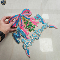 Patch thermocollant en chenille à sequins « Joyeux Noël » pour sweat à capuche, jean, motif Père Noël, bébé, nœud, appliqué thermosoudé pour vêtements – Vente en gros