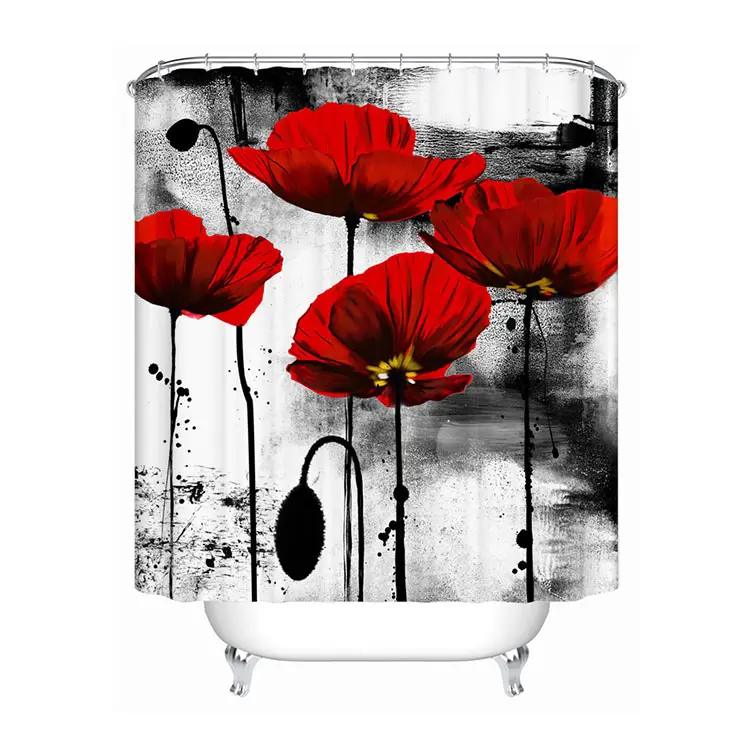 Chinesischer Stil Blumen 180x180 cm elegante rote Lotusblume Dusch vorhang für Badezimmer