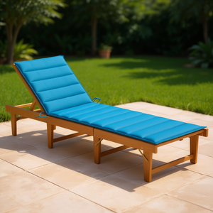 Lettino Prendisole Pieghevole in Legno Massello di Acacia con Cuscino Blu, Arredo Relax per Esterni - Product Image 2