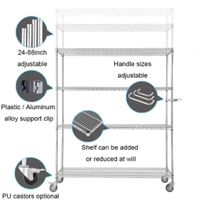 SUS304 Hochleistungs-rostfreier Edelstahl-verstellbarer Draht regal Stehender Typ für die Lagerung von Küchen garagen - Product Image 3