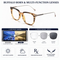 Gafas de Lujo con Montura Cuadrada Hecha a Mano de Cuerno de Búfalo Natural y Titanio, con Protección Anti Luz Azul y Lentes Fotocromáticas, Unisex
