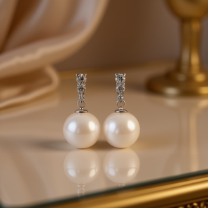 Boucles d'oreilles pendantes en perles Akoya plaquées or blanc, argent 925, perles de culture AAA, bijoux classiques pour femmes, pour mariage - Product Image 2